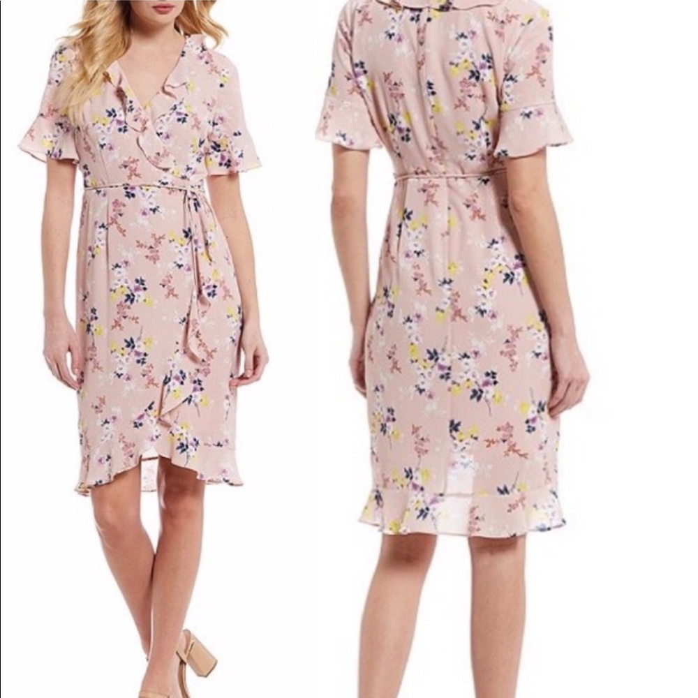 Adrianna Papell Blush Pink Floral Wrap Dress